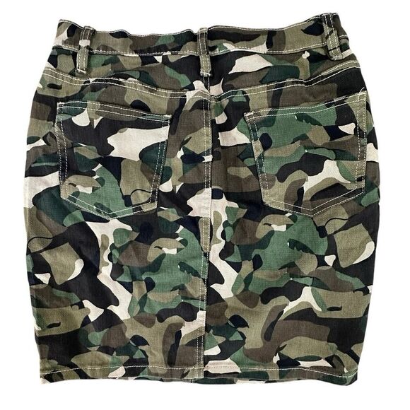 Venus Denim Army Military Mini Green Camo Cargo Skirt with 5 Pockets - Size 2 - Picture 2 of 14
